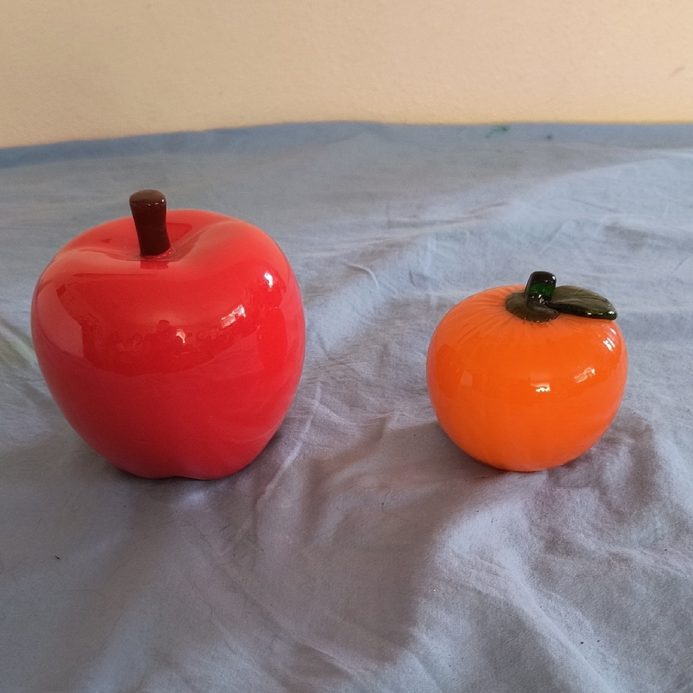 Red Apple and Orange Pumpkin Ceramic Decor